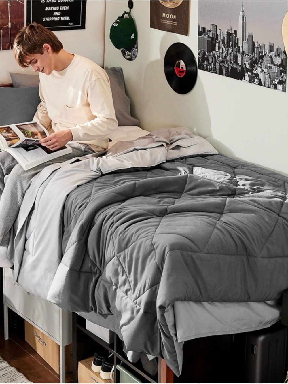 Reversible Gray Comforter - Twin/Full Soft Microfiber Comforter